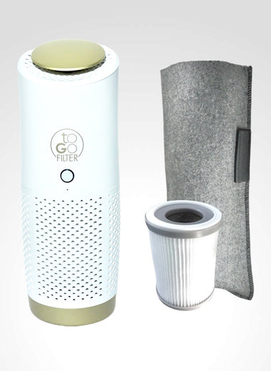 Togofilter_Komfort_Plus_Paket_Premium_weiss gold mit Luftreiniger, Ersatzfilter und Premium toGo Bag Schutztasche