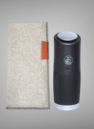 toGo Bag Standard Eco package fuer toGo Filter Luftreiniger schwarz silber mini mit 3-in-1 HEPA-13-Filter, Vorfilter und Aktivkohlefilter, entfernt bis zu 99,95 % von Schadstoffen wie Staub, Pollen, Rauch, Viren, Bakterien, Corona, Grippe, ideal für saubere Luft bei Allergie, Allergikern, Asthma, Asthmatikern, für überall, Batterie mit 3 bis 9 Stunden Laufzeit