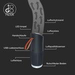 toGo Filter Luftreiniger schwarz silber Single mit 3-in-1 HEPA-13-Filter, Vorfilter und Aktivkohlefilter, entfernt bis zu 99,95 % von Schadstoffen wie Staub, Pollen, Rauch, Viren, Bakterien, Corona, Grippe, ideal für saubere Luft bei Allergie, Allergikern, Asthma, Asthmatikern, mit allen Funktionen für das Atemumfeld