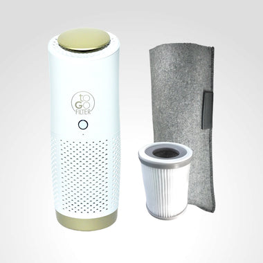 Togofilter_Komfort_Plus_Paket_Premium_weiss gold mit Luftreiniger, Ersatzfilter und Premium toGo Bag Schutztasche