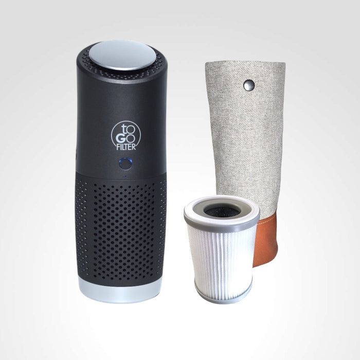 Togofilter_Komfort_Plus_Paket_Nature mit Luftreiniger, Ersatzfilter und Nature Bag Schutztasche in einem Paket schwarz silber