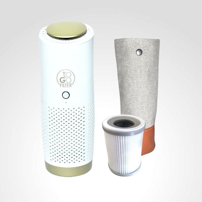 Togofilter_Komfort_Plus_Paket_Premium_weiss gold mit Luftreiniger, Ersatzfilter und Premium toGo Bag Schutztasche