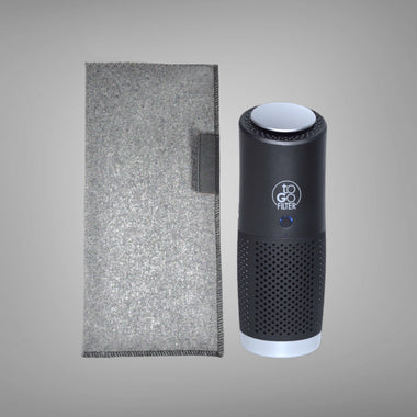 toGo Bag Nature Package Schutzhülle mit toGo Filter Luftreiniger schwarz silber mini mit 3-in-1 HEPA-13-Filter, Vorfilter und Aktivkohlefilter, entfernt bis zu 99,95 % von Schadstoffen wie Staub, Pollen, Rauch, Viren, Bakterien, Corona, Grippe, ideal für saubere Luft bei Allergie, Allergikern, Asthma, Asthmatikern, für überall, Batterie mit 3 bis 9 Stunden Laufzeit