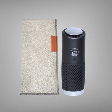 toGo Bag Standard Eco package fuer toGo Filter Luftreiniger schwarz silber mini mit 3-in-1 HEPA-13-Filter, Vorfilter und Aktivkohlefilter, entfernt bis zu 99,95 % von Schadstoffen wie Staub, Pollen, Rauch, Viren, Bakterien, Corona, Grippe, ideal für saubere Luft bei Allergie, Allergikern, Asthma, Asthmatikern, für überall, Batterie mit 3 bis 9 Stunden Laufzeit