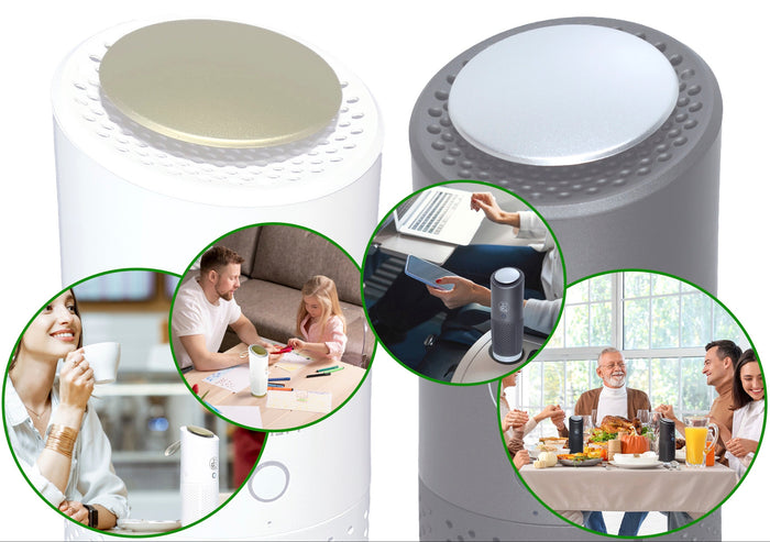 Der toGo Filter Luftreiniger reinigt die Luft überall, auf dem Tisch Zuhause oder im Büro, im Zug, im Flugzeug und überall sonst