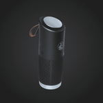 toGo Filter Luftreiniger Seitenansicht schwarz-silber mini klein tragbar mit 3-in-1 HEPA-13-Filter, Vorfilter und Aktivkohlefilter, entfernt bis zu 99,95 % von Schadstoffen wie Staub, Pollen, Rauch, Viren, Bakterien, Corona, Grippe, ideal für saubere Luft bei Allergie, Allergikern, Asthma, Asthmatikern